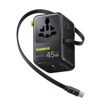 BASEUS PICOGO AG11 utazó töltő 2 USB+Type-C aljzat (45W, GaN6, gyorstöltés, EU, UK, US, AU + fix Type-C kábel) FEKETE
