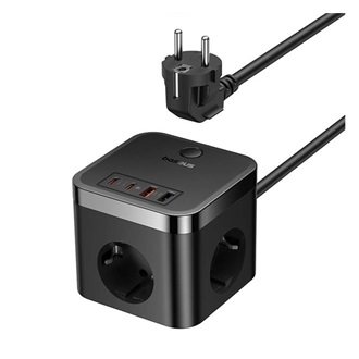 Baseus PowerCombo Cube 3db villásdugó CEE 7/3 (EU) elosztó 1.5m fekete