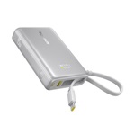 BASEUS PicoGo powerbank USB+Type-C aljzat (10000mAh, 45W, PD gyorstöltő 3.0, LED jelzés + fix Type-C kábel) EZÜST