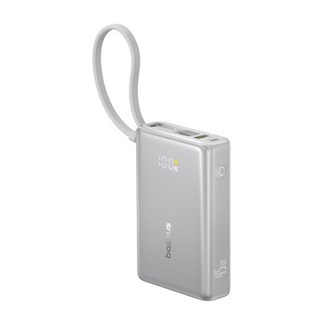 BASEUS PicoGo powerbank USB+Type-C aljzat (10000mAh, 45W, PD gyorstöltő 3.0, LED jelzés + fix Type-C kábel) EZÜST