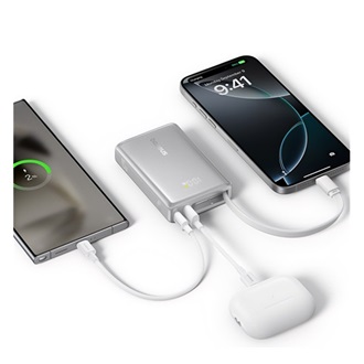 BASEUS PicoGo powerbank USB+Type-C aljzat (10000mAh, 45W, PD gyorstöltő 3.0, LED jelzés + fix Type-C kábel) EZÜST