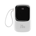 BASEUS QPOW vésztöltő USB+Type-C+lightning aljzat 20000mAh, LED kijelző + lightning kábel, FEHÉR