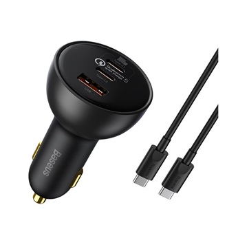 BASEUS QUALCOMM autós töltő USB+2 Type-C aljzat 100W, PD gyorstöltő 5.0 + Type-C kábel, FEKETE