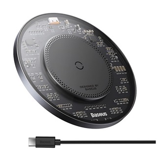 BASEUS SIMPLE 2 asztali töltő 15W, MagSafe + Type-C tápkábel, FEKETE