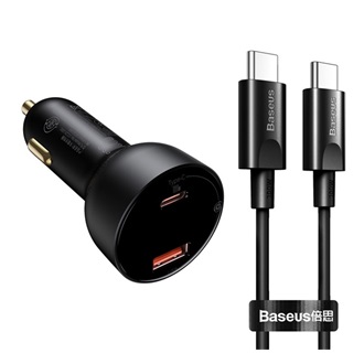 BASEUS SUPERME autós töltő USB+Type-C aljzat 100W, LED kijelző + Type-C kábel, FEKETE