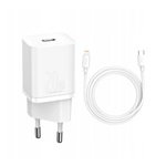 BASEUS SUPER SI hálózati töltő Type-C aljzat 20W, PD gyorstöltő + Type-C - lightning kábel, FEHÉR