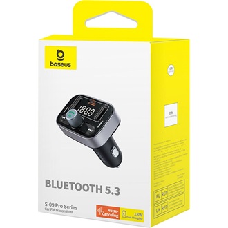 BASEUS S-09 PRO bluetooth FM transmitter autós töltő 2 USB/Type-C aljzat v5.3, LED kijelző, FEKETE