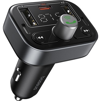 BASEUS S-09 PRO bluetooth FM transmitter autós töltő 2 USB/Type-C aljzat v5.3, LED kijelző, FEKETE