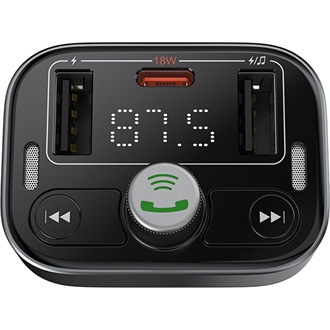BASEUS S-09 PRO bluetooth FM transmitter autós töltő 2 USB/Type-C aljzat v5.3, LED kijelző, FEKETE