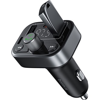 BASEUS S-09 PRO bluetooth FM transmitter autós töltő 2 USB/Type-C aljzat v5.3, LED kijelző, FEKETE