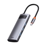 BASEUS Type-C HUB 5in1 aktív, HDMI+3 USB+Type-C aljzat, SZÜRKE