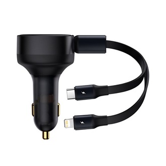 BASEUS autós töltő USB, PD gyorstöltő + Type-C/lightning kábel, FEKETE