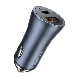 BASEUS autós töltő USB+Type-C aljzat 40W, LED jelzés, SZÜRKE