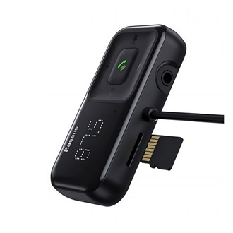 BASEUS bluetooth FM transmitter autós töltő 2 USB aljzat (16W, gyostöltő, microSD olvasó, AUX, spirálkábel) FEKETE