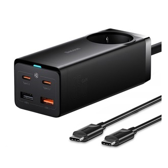 BASEUS hálózati elosztó AC+2 USB+2 Type-C aljzat 2500W, GaN3 + Type-C kábel, FEKETE
