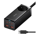 BASEUS hálózati elosztó AC+2 USB+2 Type-C aljzat 4000W, GaN3 + Type-C kábel, FEKETE
