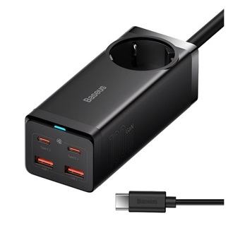 BASEUS hálózati elosztó AC+2 USB+2 Type-C aljzat 4000W, GaN3 + Type-C kábel, FEKETE