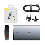 BASEUS hálózati elosztó USB+Type-C aljzat (65W, GaN5, gyorstöltő + Type-C kábel) SÖTÉTSZÜRKE