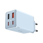 BASEUS hálózati töltő 2 USB+2 Type-C aljzat (65W, GaN5, gyorstöltő + Type-C kábel) VILÁGOSKÉK