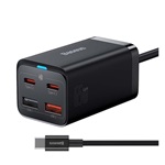 BASEUS hálózati töltő 2 USB+2 Type-C aljzat 65W, PD gyorstöltő 4.0 + Type-C - Type-C kábel, FEKETE