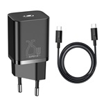 BASEUS hálózati töltő Type-C aljzat 25W, PD gyorstöltő + Type-C kábel, FEKETE