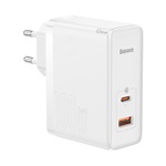 BASEUS hálózati töltő USB+Type-C aljzat 100W, PD gyorstöltő 4.0, FEHÉR