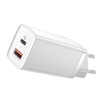 BASEUS hálózati töltő USB+Type-C aljzat 65W, PD gyorstöltő 3.0, FEHÉR
