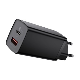 BASEUS hálózati töltő USB+Type-C aljzat 65W, PD gyorstöltő 3.0, FEKETE