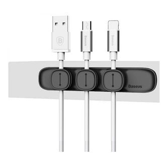 BASEUS kábeltartó/kábelrendező öntapadó alaptartó, 3 részes mágneses kábelrögzítő, FEKETE