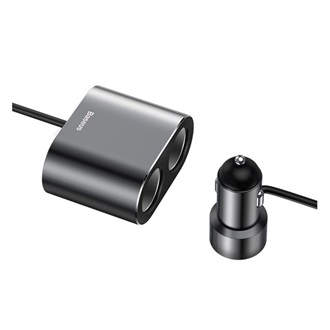 BASEUS szivargyújtó adapter elosztó, 60cm, FEKETE