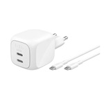 BELKIN BOOSTCHARGE PRO hálózati töltő 2 Type-C aljzat 50W, PD gyorstöltő + Type-C kábel, FEHÉR