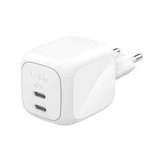 BELKIN BOOSTCHARGE PRO hálózati töltő 2 Type-C aljzat 67W, PD gyorstöltő, FEHÉR