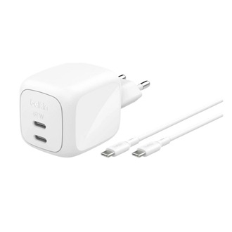 BELKIN BOOSTCHARGE PRO hálózati töltő 2 Type-C aljzat 67W, PD gyorstöltő + Type-C kábel, FEHÉR