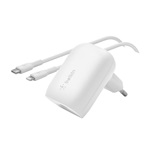 BELKIN BOOST CHARGE hálózati töltő Type-C aljzat 30W, PD gyorstöltő + lightning kábel, FEHÉR