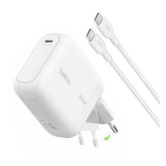 BELKIN BoostCharge hálózati töltő Type-C aljzat (100W, GaN, PD gyorstöltő + Type-C kábel) FEHÉR