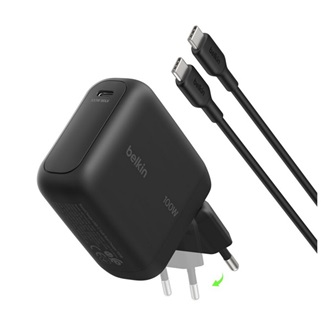 BELKIN BoostCharge hálózati töltő Type-C aljzat (100W, GaN, PD gyorstöltő + Type-C kábel) FEKETE