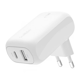 BELKIN DUAL hálózati töltő USB+Type-C aljzat 42W, PD gyorstöltő 3.0, FEHÉR