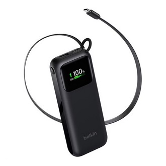 BELKIN UltraCharge powerbank USB+Type-C aljzat (11000mAh, 60W, PD gyorstöltő, LED kijelző + fix Type-C kábel) FEKETE