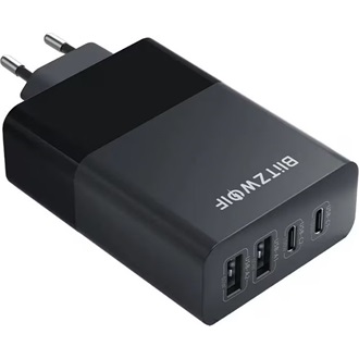 BLITZWOLF BW-S29 hálózati töltő 2 USB+2 Type-C aljzat 120W, PD gyorstöltő, FEKETE