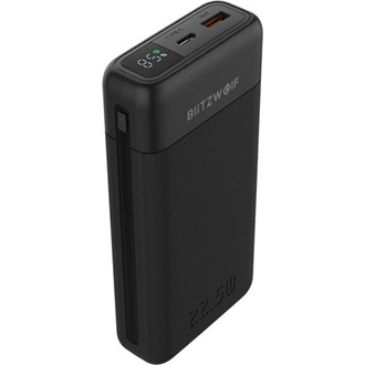 BLITZWOLF BW-P22 powerbank USB+Type-C aljzat 20000mAh, LED kijelző, FEKETE