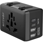 BLITZWOLF BW-TA1 utazó töltő 2 USB+2 Type-C aljzat 20W, AU, FEKETE