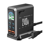 BLITZWOLF hálózati töltő állomás 2 USB+4 Type-C aljzat 240W, LED kijelző, FEKETE