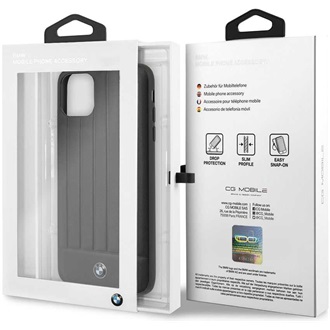 BMW iPhone 11 Pro Max csíkos fekete kemény bőrtok