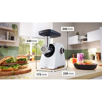 BOSCH MFWS420W Serie 4 MultiPower Húsdaráló, 2,5kg/perc, 1900W, Fehér/Fekete