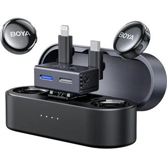 BOYA Mikrofon - BOYALINK 3-01 (Vezeték nélküli, zajszűrés, fekete, Lightning, USB-C, 3,5mm)