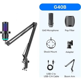 BOYA Mikrofon - CastMic G40B (USB, LED, fekete) + Boom Arm állvány