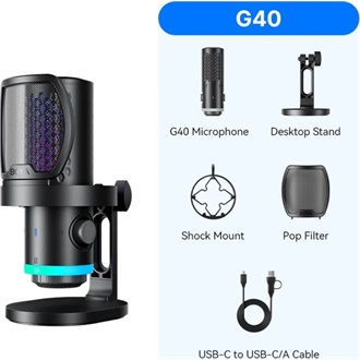 BOYA Mikrofon - CastMic G40 (USB, állvány, LED, fekete)