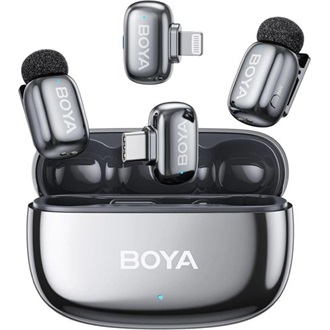 BOYA Mikrofon - mini 2-01-Space Gray ((Vezeték nélküli, AI zajszűrő, szürke, 2TX+2RX, Lightning, USB-C)