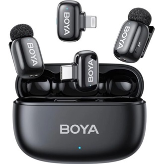 BOYA Mikrofon - mini 2-01 (Vezeték nélküli, AI zajszűrő, fekete, 2TX+2RX, Lightning, USB-C)