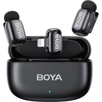 BOYA Mikrofon - mini 2-03 (Vezeték nélküli, AI zajszűrő, fekete, 2TX+1RX, Lightning)